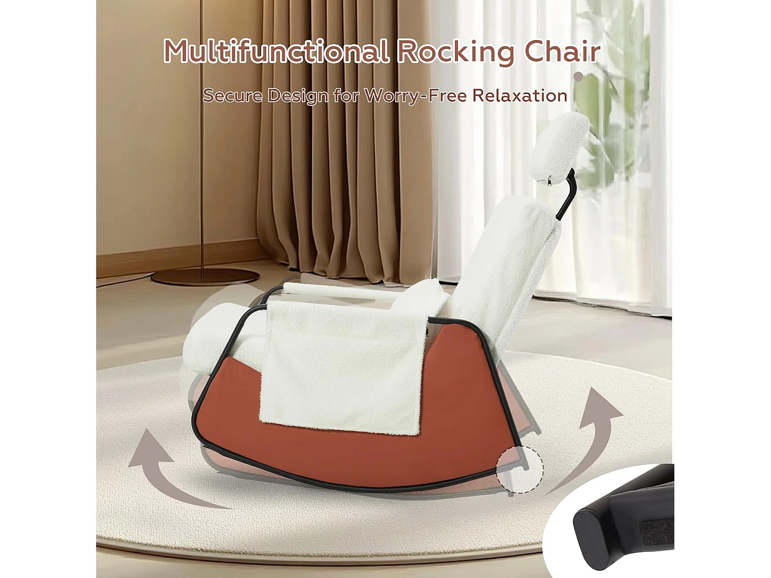 YODOLLA Fauteuil à Bascule, avec Repos-pieds Extensible, Dossier et Appui-tête Réglables, Poche Latérale pour Salon (Blanc)