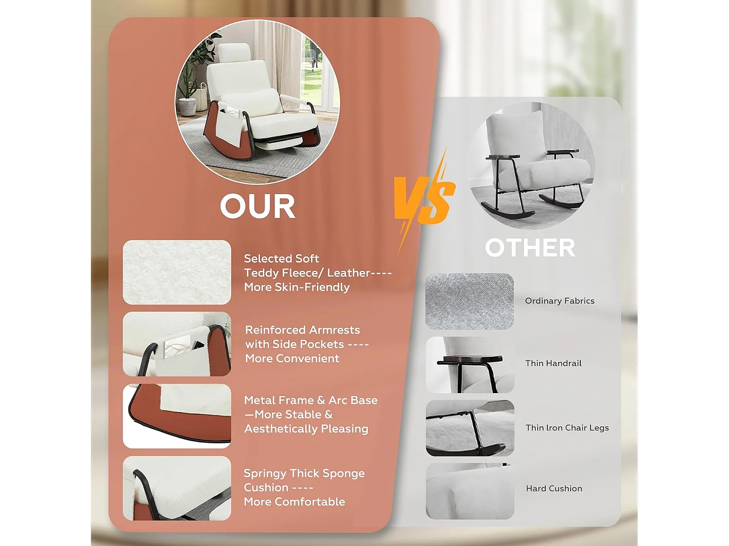 YODOLLA Fauteuil à Bascule, avec Repos-pieds Extensible, Dossier et Appui-tête Réglables, Poche Latérale pour Salon (Blanc)