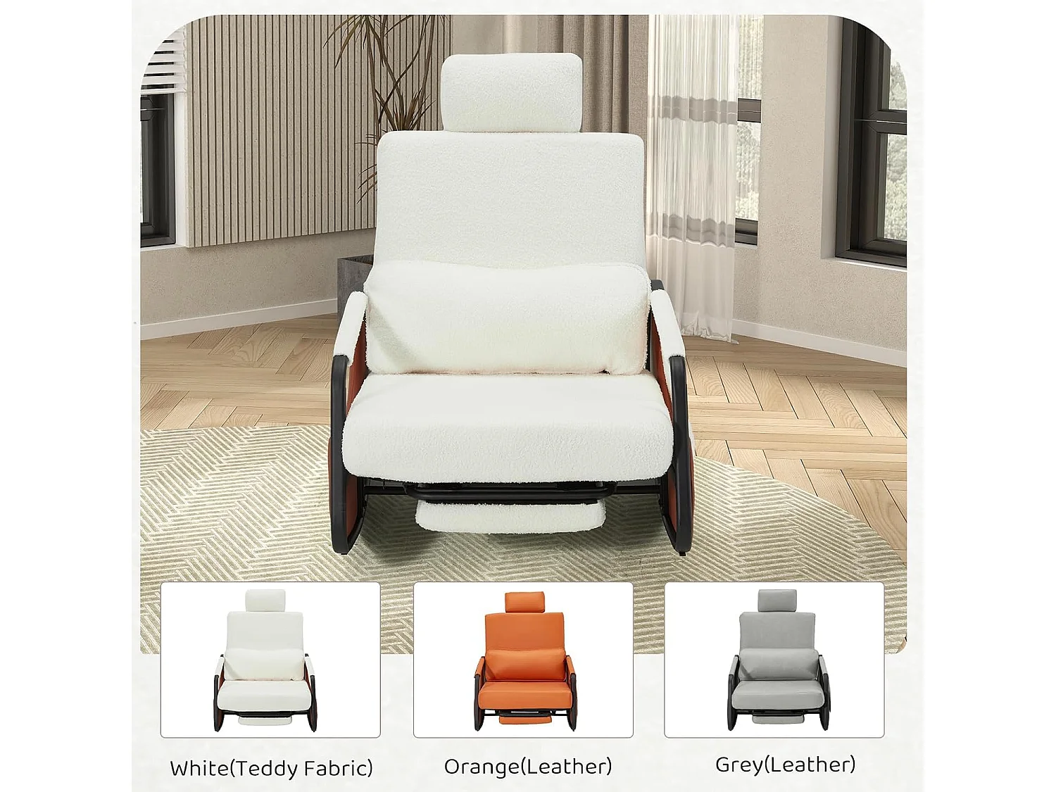 YODOLLA Fauteuil à Bascule, avec Repos-pieds Extensible, Dossier et Appui-tête Réglables, Poche Latérale pour Salon (Blanc)