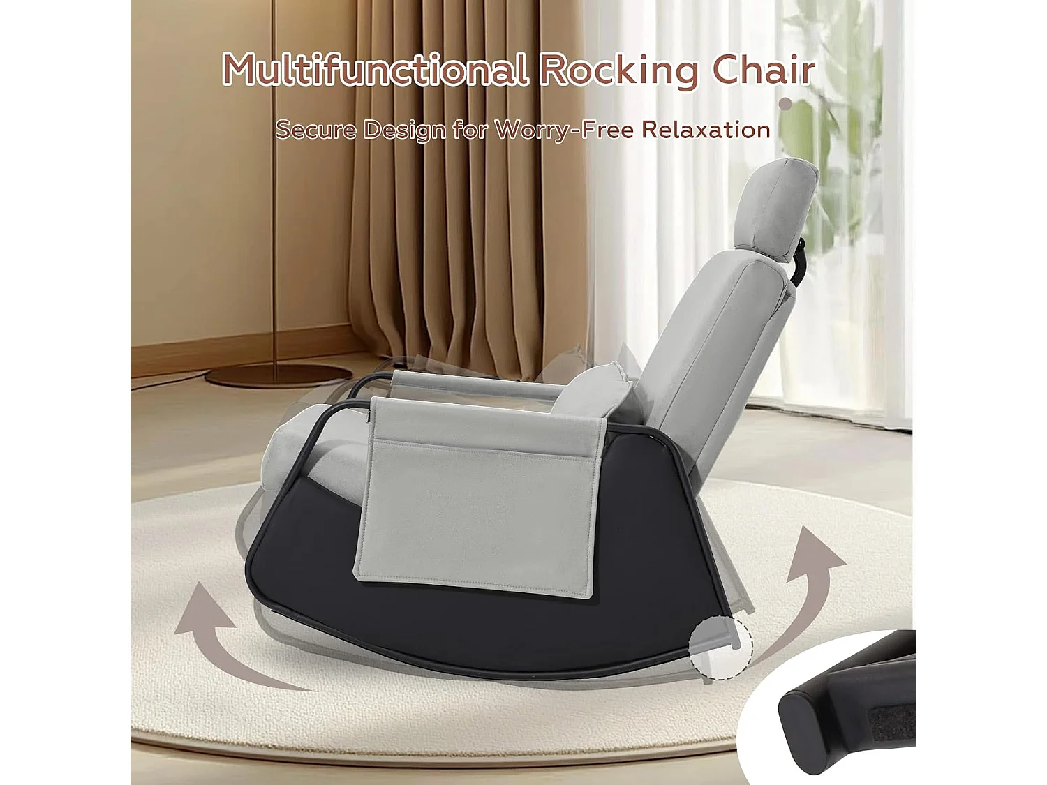 YODOLLA Fauteuil à Bascule, avec Repos-pieds Extensible, Dossier et Appui-tête Réglables, Poche Latérale pour Salon (Cuir, Gris)