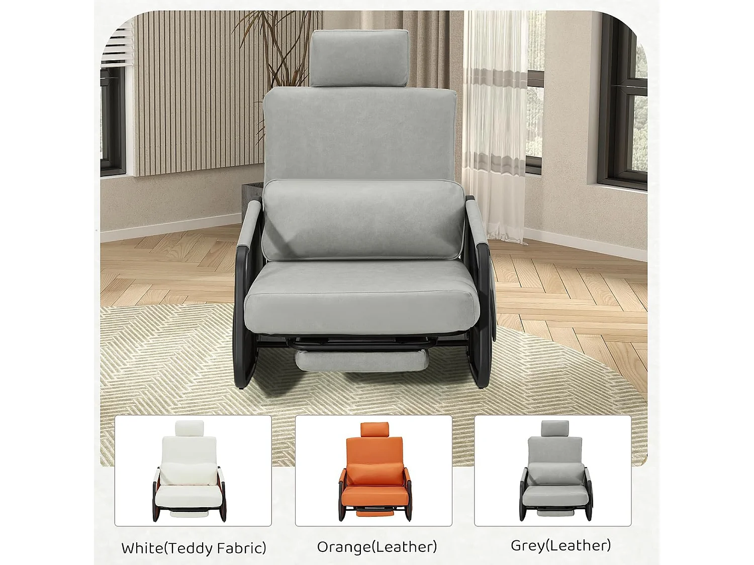 YODOLLA Fauteuil à Bascule, avec Repos-pieds Extensible, Dossier et Appui-tête Réglables, Poche Latérale pour Salon (Cuir, Gris)