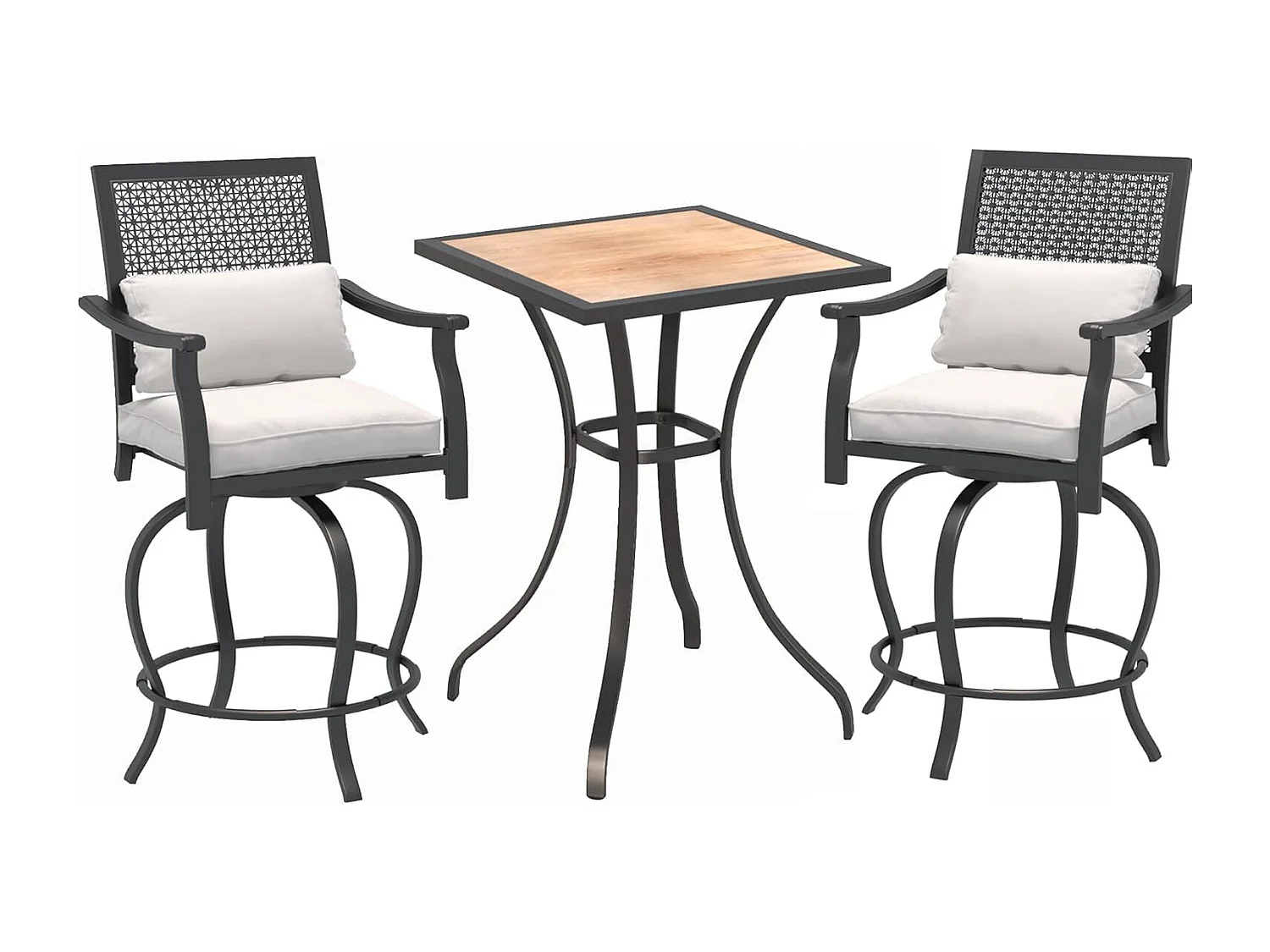 YODOLLA Ensemble de Bar Extérieur 3 pièces, 1 Table Haute + 2 Tabourets Hauts Rotatifs 360° en Métal pour Jardin & Patio, Noir
