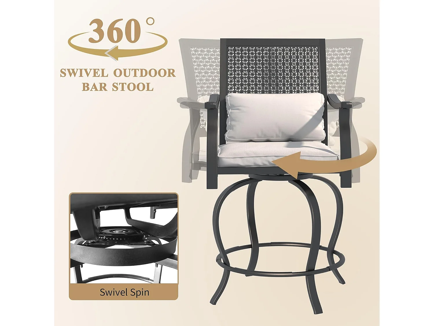 YODOLLA Ensemble de Bar Extérieur 3 pièces, 1 Table Haute + 2 Tabourets Hauts Rotatifs 360° en Métal pour Jardin & Patio, Noir