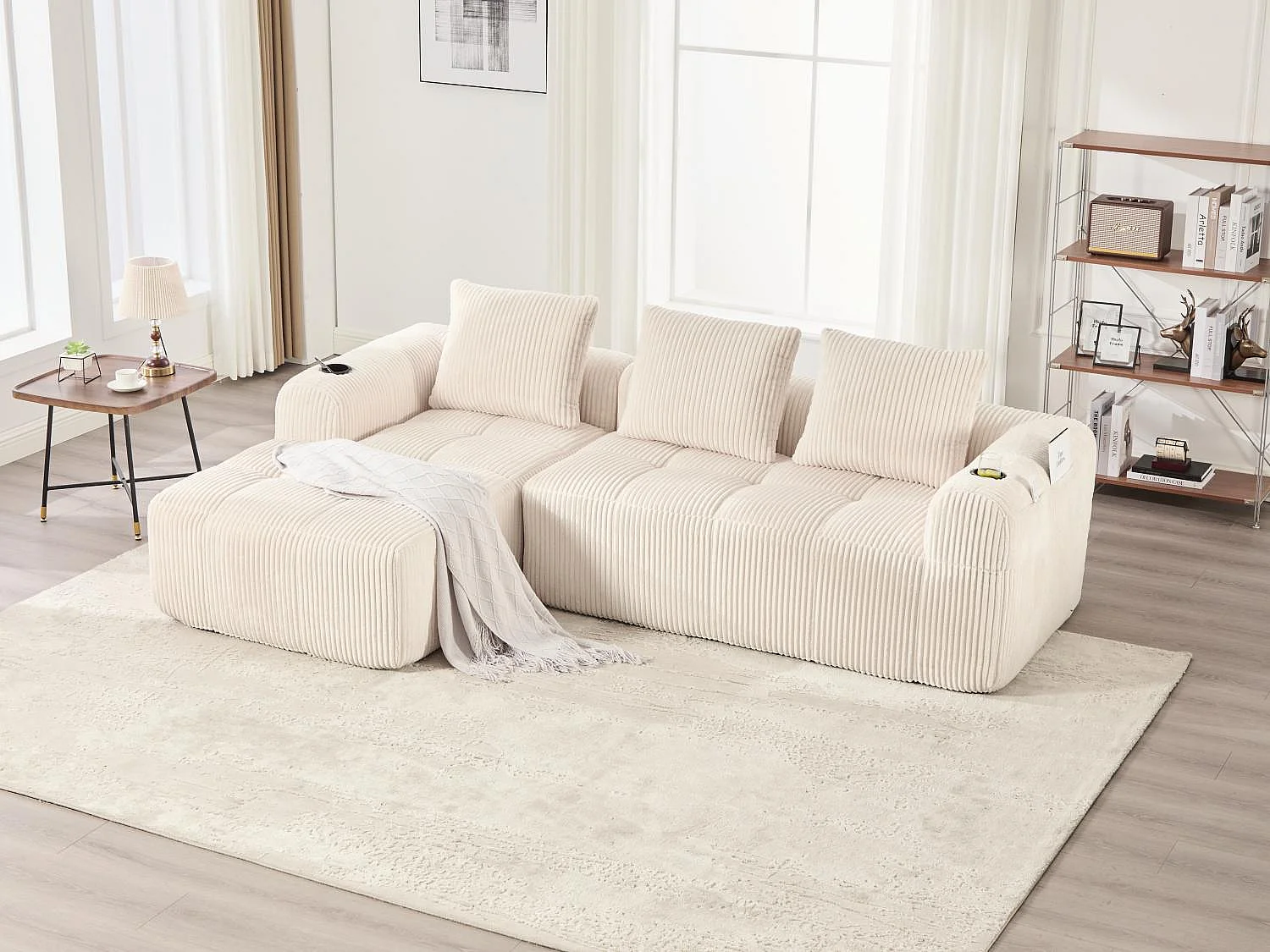 Nube - Ensemble Canapé Modulable en Velours Côtelé - Méridienne & 2 Places - Pour Salon, Bureau, Chambre