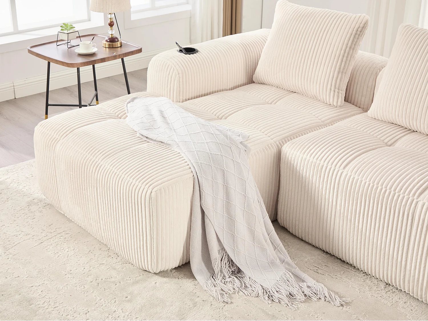 Nube - Ensemble Canapé Modulable en Velours Côtelé - Méridienne & 2 Places - Pour Salon, Bureau, Chambre