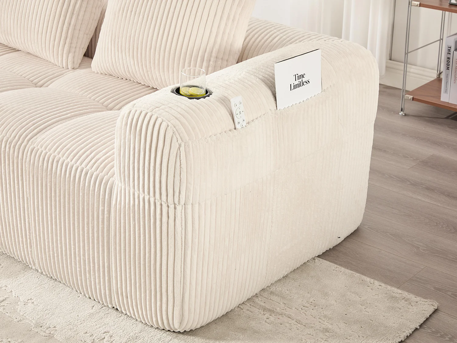 Nube - Ensemble Canapé Modulable en Velours Côtelé - Méridienne & 2 Places - Pour Salon, Bureau, Chambre