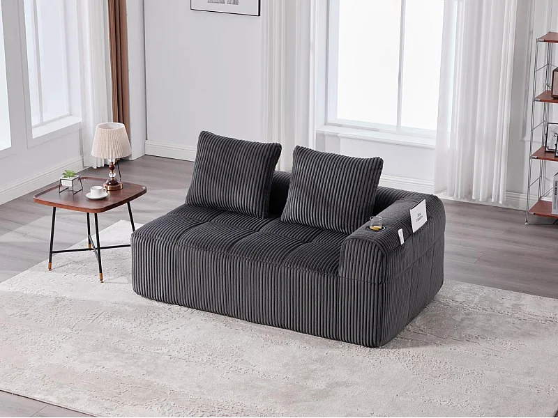 Nube - Canapé 2 Places en Velours Côtelé - Mousse Haute Densité, Rangement & Porte-Gobelets – Idéale pour Salon, Studio et Petits Espaces