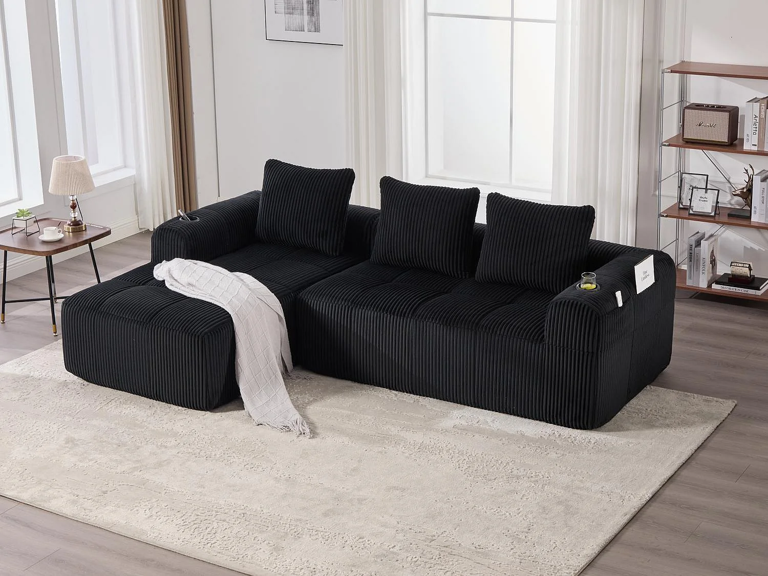 Nube - Ensemble Canapé Modulable en Velours Côtelé - Méridienne & 2 Places - Pour Salon, Bureau, Chambre