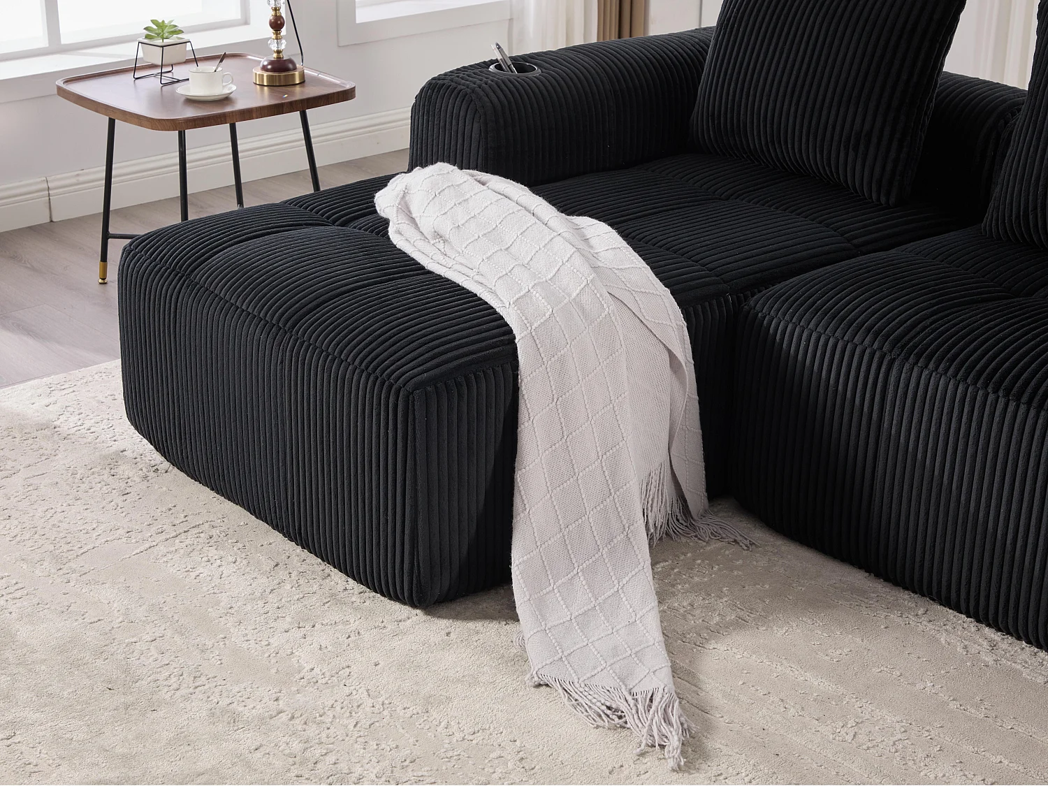 Nube - Ensemble Canapé Modulable en Velours Côtelé - Méridienne & 2 Places - Pour Salon, Bureau, Chambre