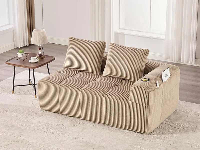 Nube - 2-Zitsbank in Fluweelribstof - Hoogdichtheidsschuim, Opbergruimte & Drinkhouders – Ideaal voor Woonkamer, Studio en Kleine Ruimtes