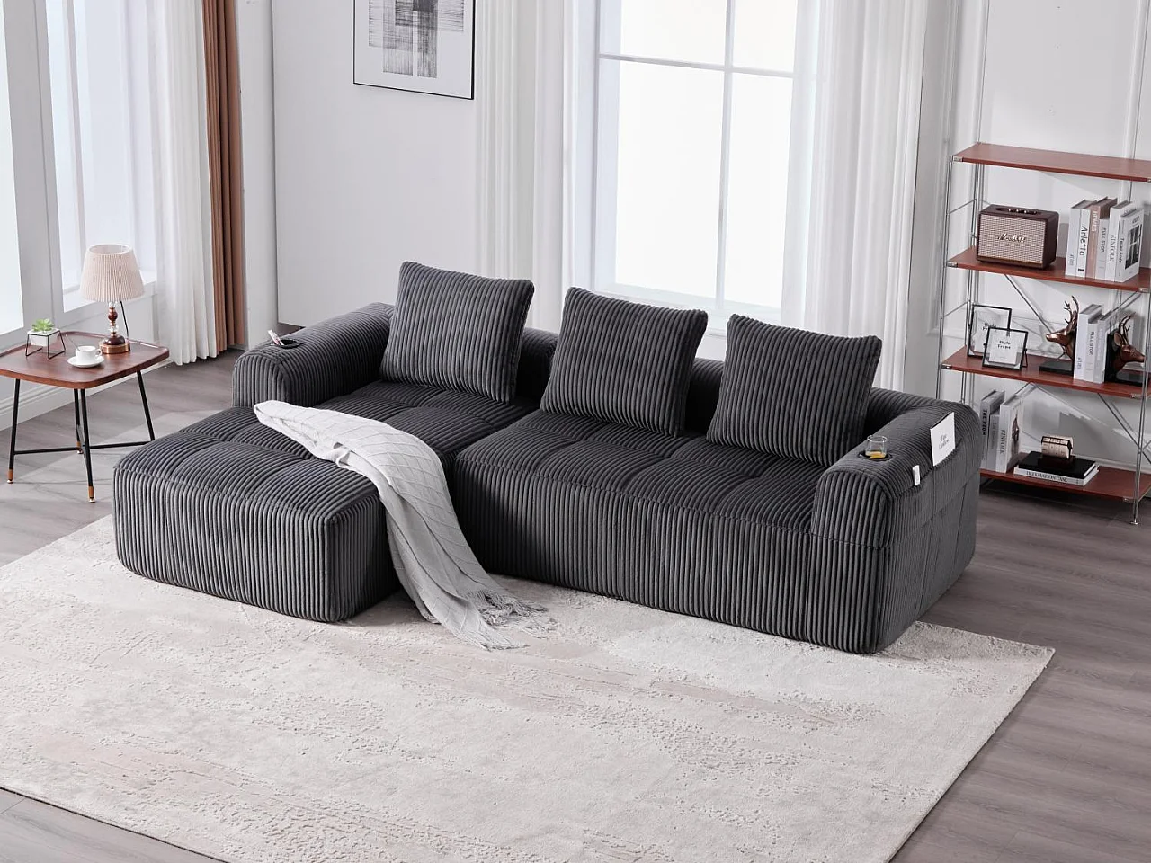 Nube - Ensemble Canapé Modulable en Velours Côtelé - Méridienne & 2 Places - Pour Salon, Bureau, Chambre