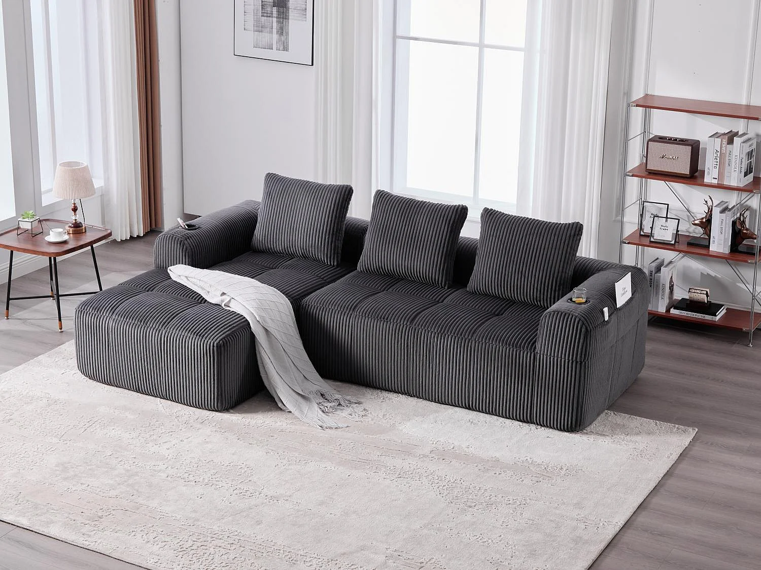 Nube - Ensemble Canapé Modulable en Velours Côtelé - Méridienne & 2 Places - Pour Salon, Bureau, Chambre