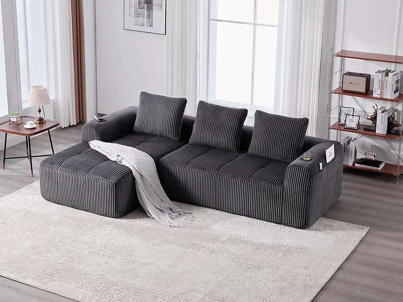 Nube - Ensemble Canapé Modulable en Velours Côtelé - Méridienne & 2 Places - Pour Salon, Bureau, Chambre