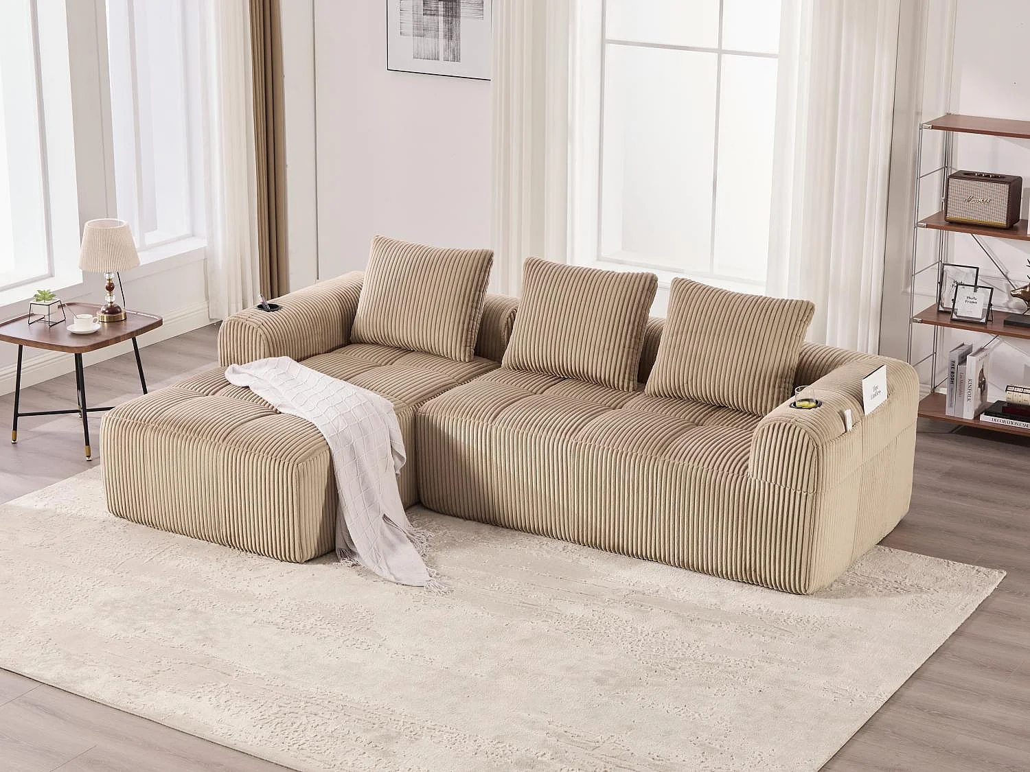 Nube - Ensemble Canapé Modulable en Velours Côtelé - Méridienne & 2 Places - Pour Salon, Bureau, Chambre