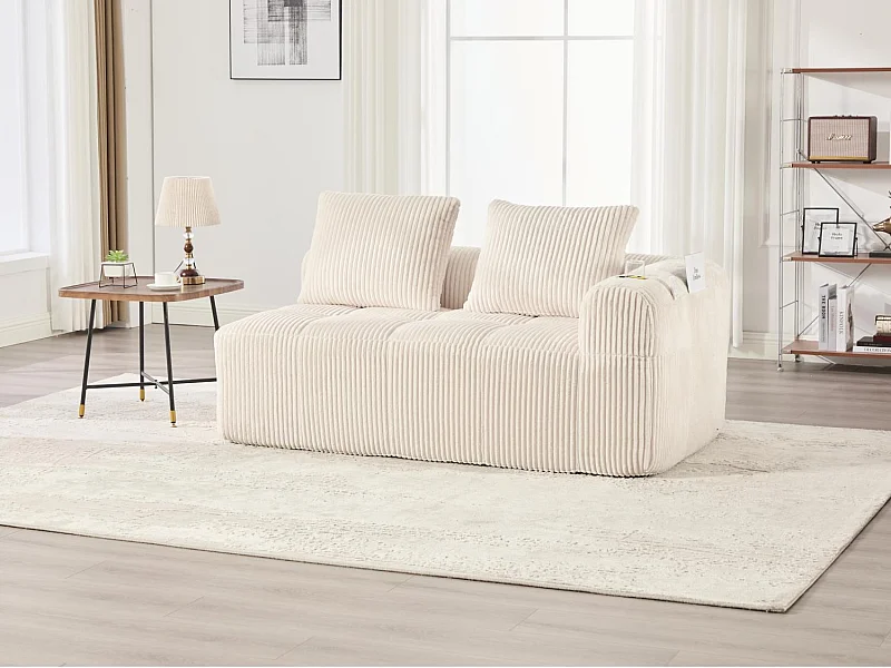 Nube - 2-Zitsbank in Fluweelribstof - Hoogdichtheidsschuim, Opbergruimte & Drinkhouders – Ideaal voor Woonkamer, Studio en Kleine Ruimtes