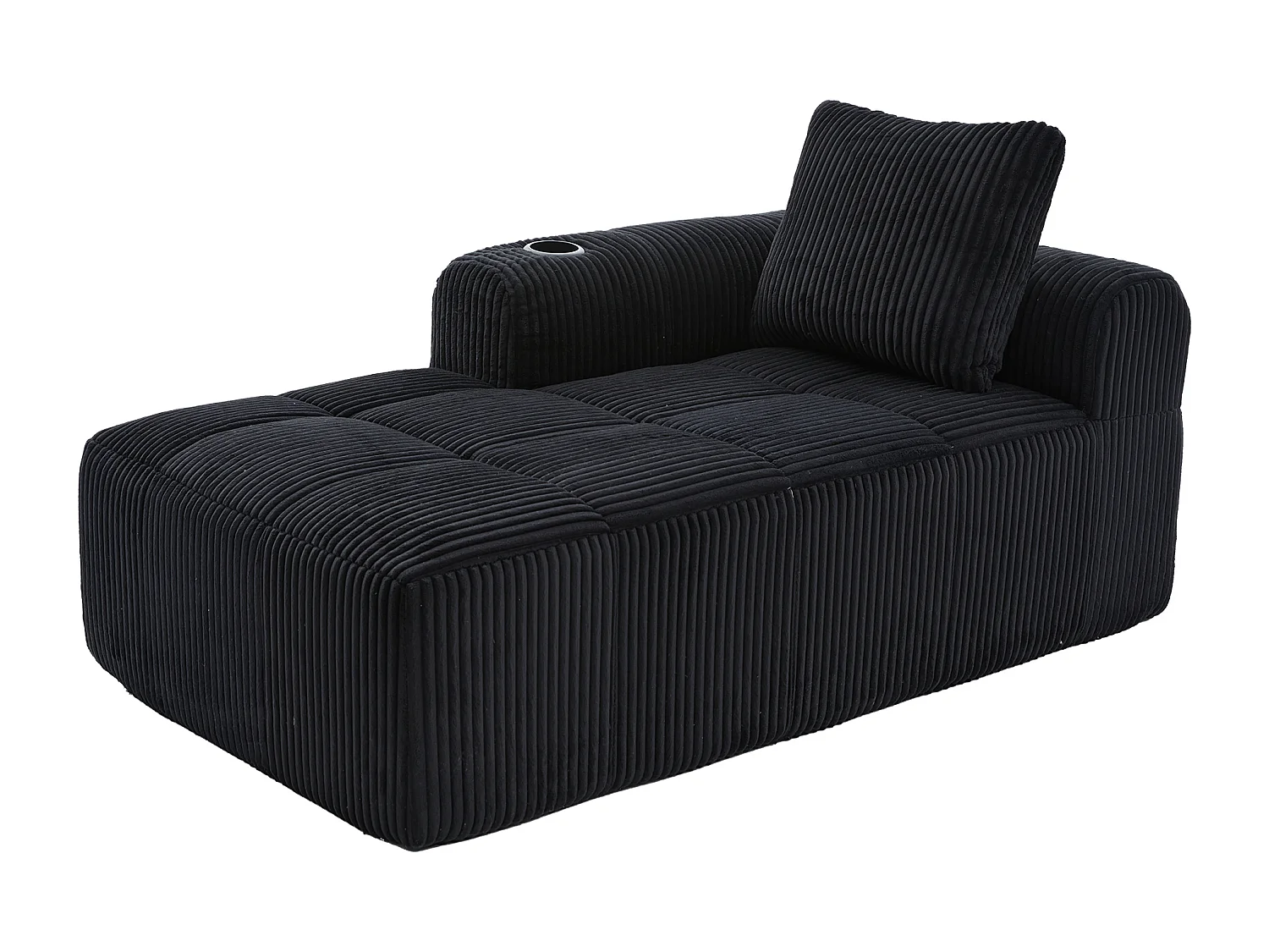 Nube - Méridienne en Velours Côtelé - Mousse Haute Densité, Rangement & Porte-Gobelets – Idéale pour Salon, Studio et Petits Espaces