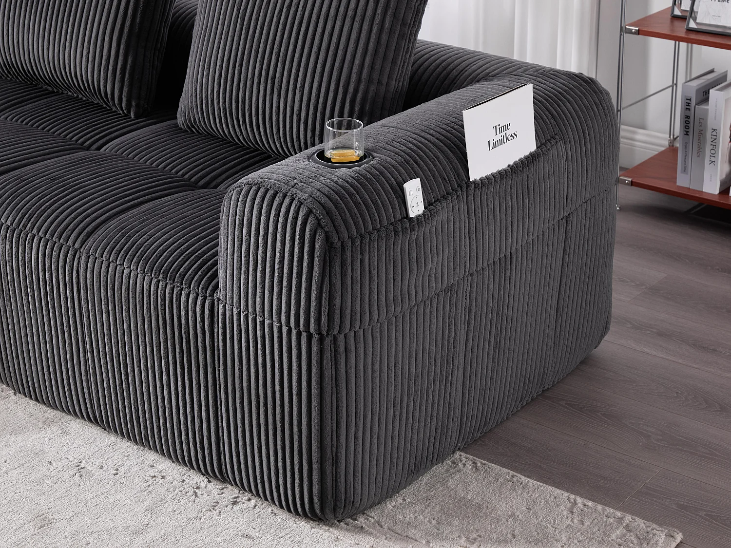 Nube - Méridienne en Velours Côtelé - Mousse Haute Densité, Rangement & Porte-Gobelets – Idéale pour Salon, Studio et Petits Espaces