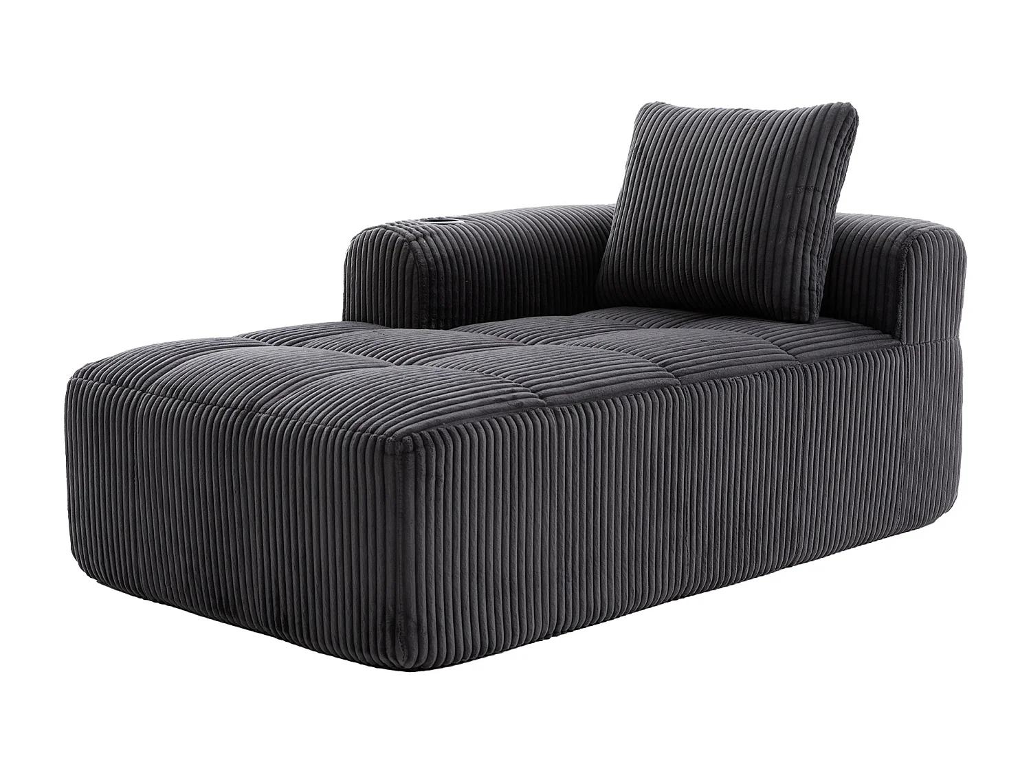 Nube - Méridienne en Velours Côtelé - Mousse Haute Densité, Rangement & Porte-Gobelets – Idéale pour Salon, Studio et Petits Espaces