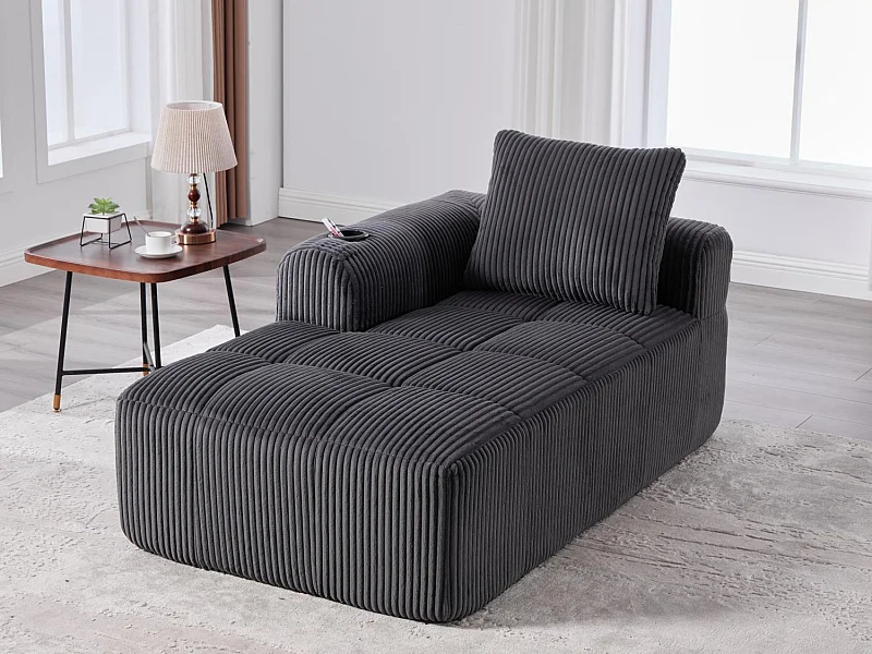 Nube - Chaise Longue in Fluweelribstof - Hoogdichtheidsschuim, Opbergruimte & Drinkhouders – Ideaal voor Woonkamer, Studio en Kleine Ruimtes