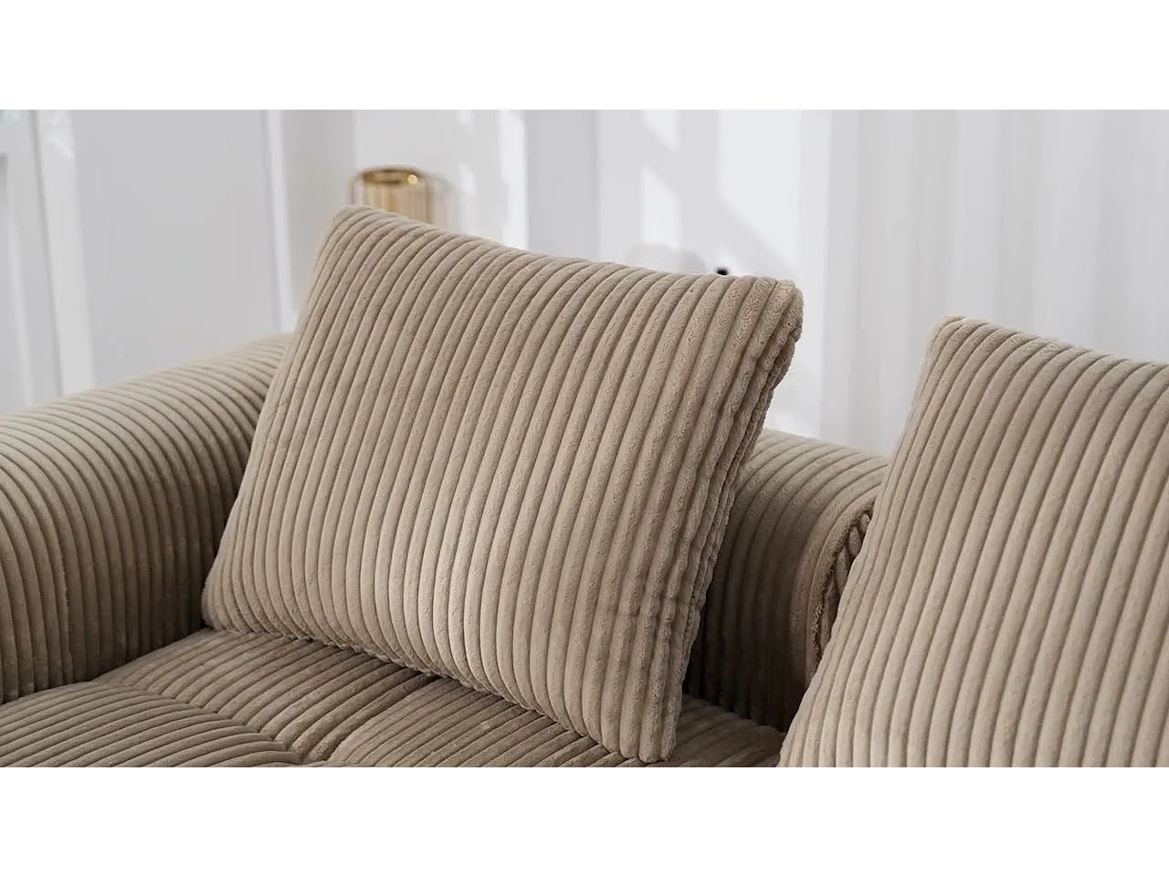 Nube - Méridienne en Velours Côtelé - Mousse Haute Densité, Rangement & Porte-Gobelets – Idéale pour Salon, Studio et Petits Espaces