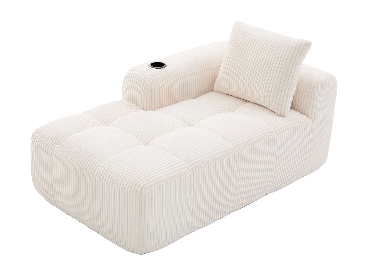 Nube - Méridienne en Velours Côtelé - Mousse Haute Densité, Rangement & Porte-Gobelets – Idéale pour Salon, Studio et Petits Espaces