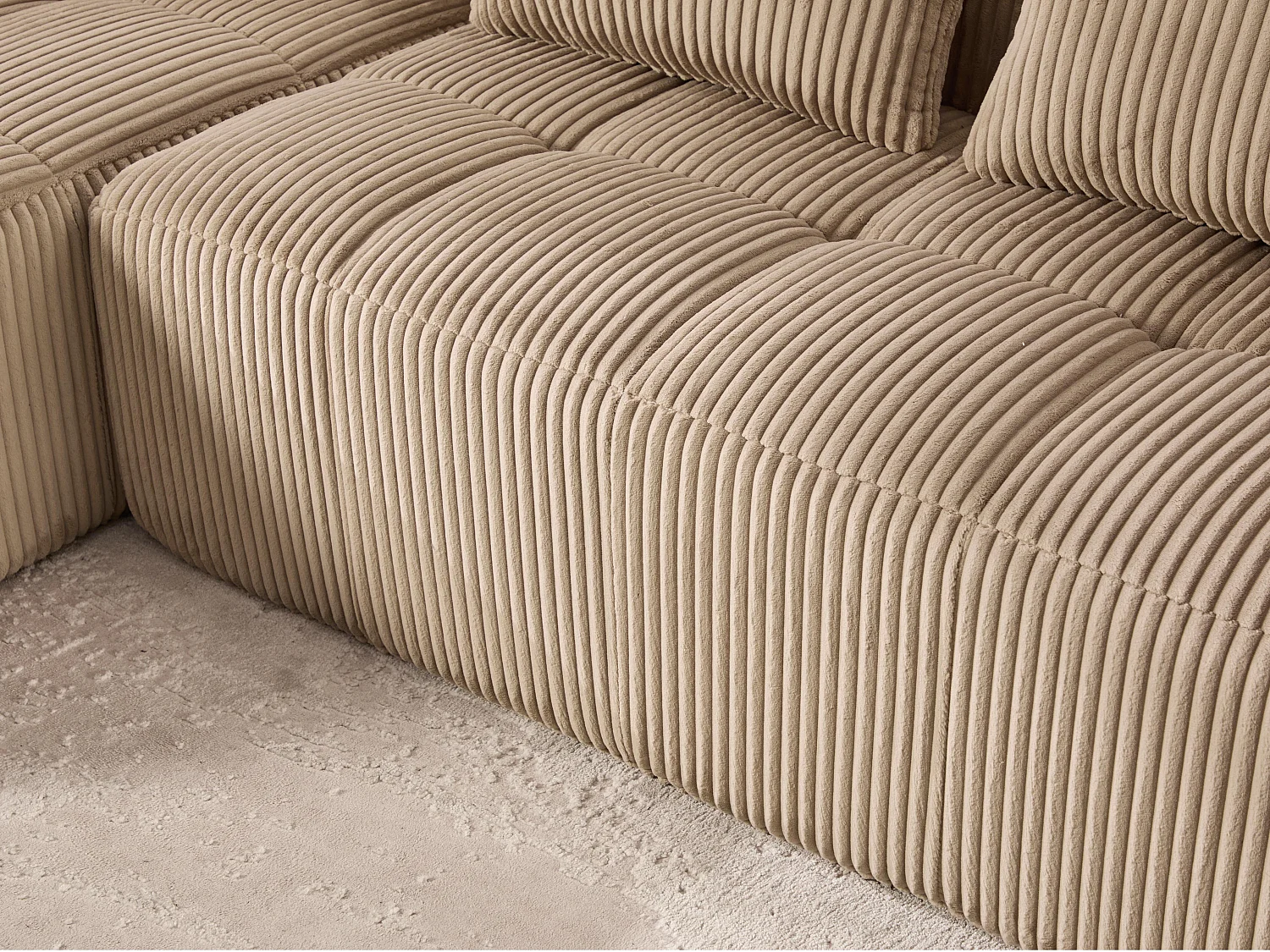 Nube - Méridienne en Velours Côtelé - Mousse Haute Densité, Rangement & Porte-Gobelets – Idéale pour Salon, Studio et Petits Espaces