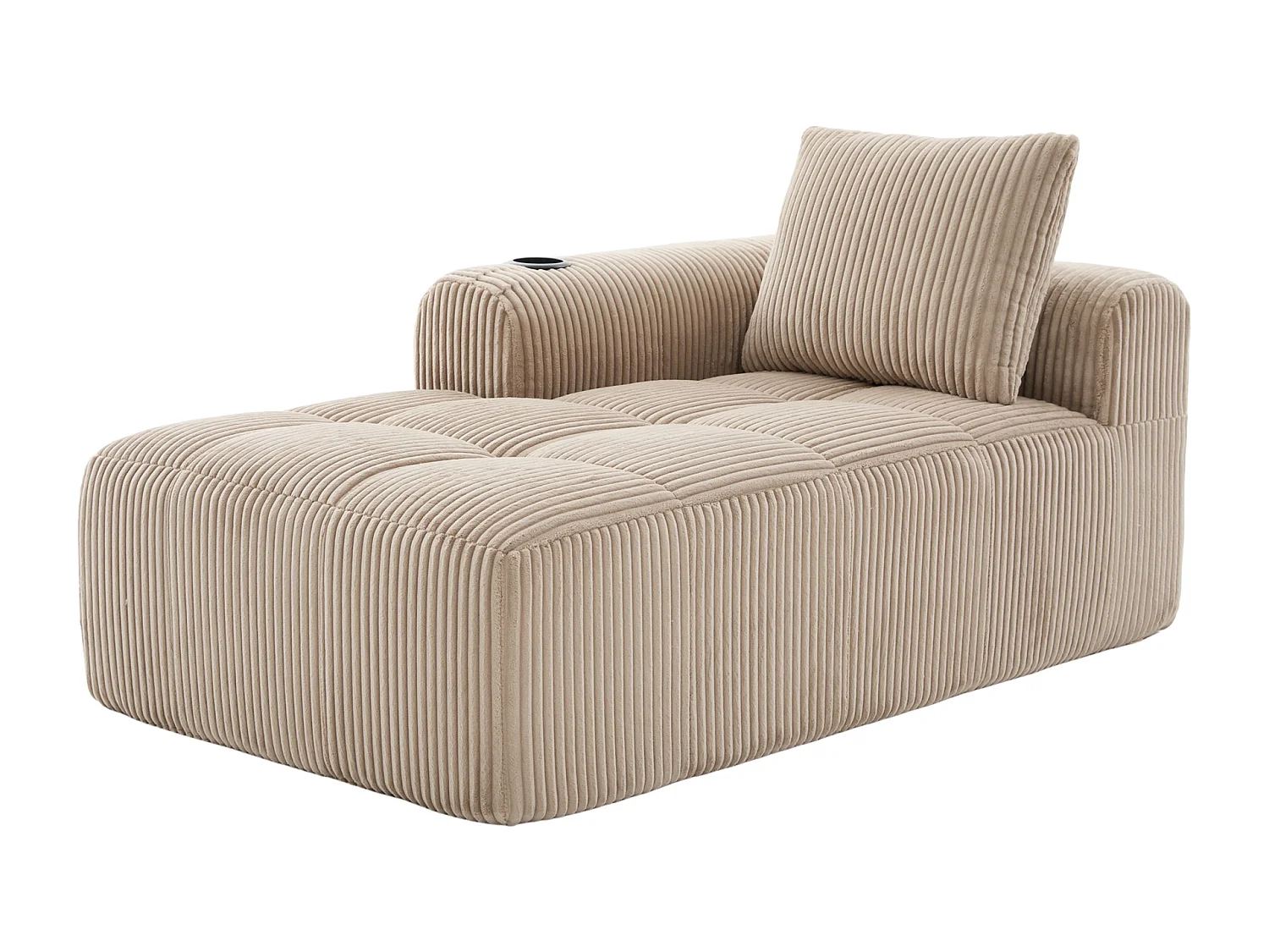 Nube - Méridienne en Velours Côtelé - Mousse Haute Densité, Rangement & Porte-Gobelets – Idéale pour Salon, Studio et Petits Espaces