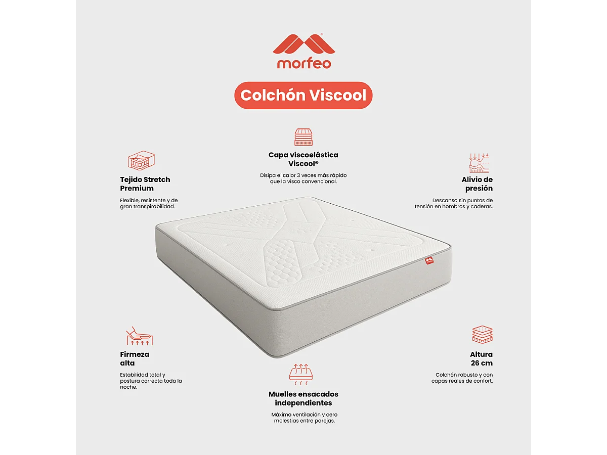 Colchón Morfeo VisCool 160x200 - Híbrido muelles ensacados y viscoelástica