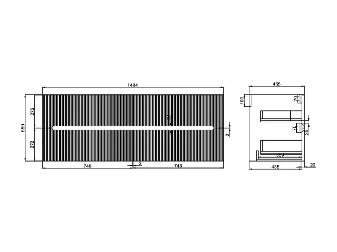 Waschbeckenunterschrank hängend mit Einbauwaschbecken, Armatur und Säule – Terrakotta gerippt – 150 cm – PAVANI