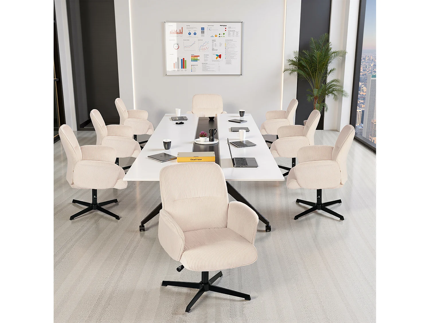 Fauteuil de bureau pivotant réglable en velours côtelé avec accoudoirs et base en métal noir, THOMASINACORDO