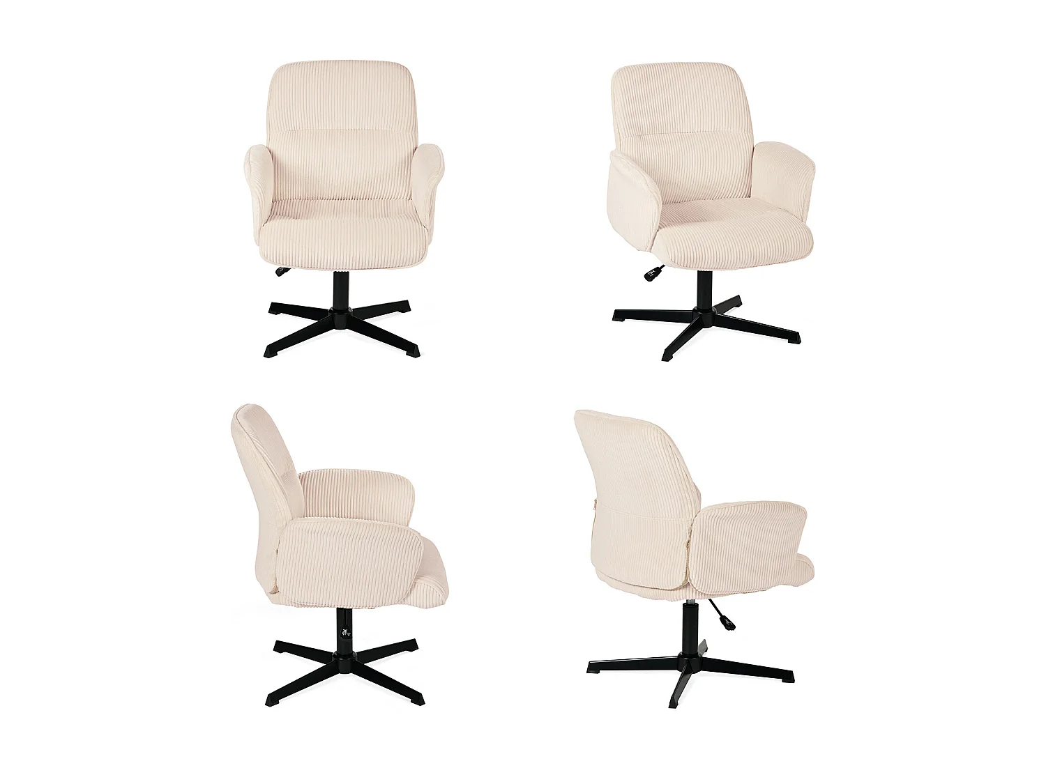 Fauteuil de bureau pivotant réglable en velours côtelé avec accoudoirs et base en métal noir, THOMASINACORDO