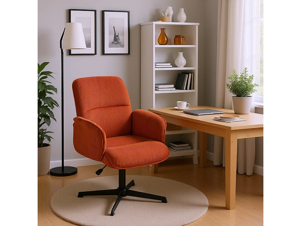 Fauteuil de bureau pivotant réglable en velours côtelé avec accoudoirs et base en métal noir, THOMASINACORDO