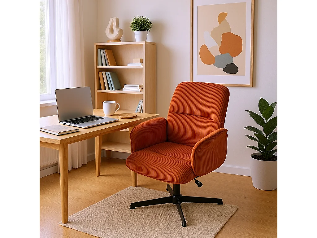 Fauteuil de bureau pivotant réglable en velours côtelé avec accoudoirs et base en métal noir, THOMASINACORDO