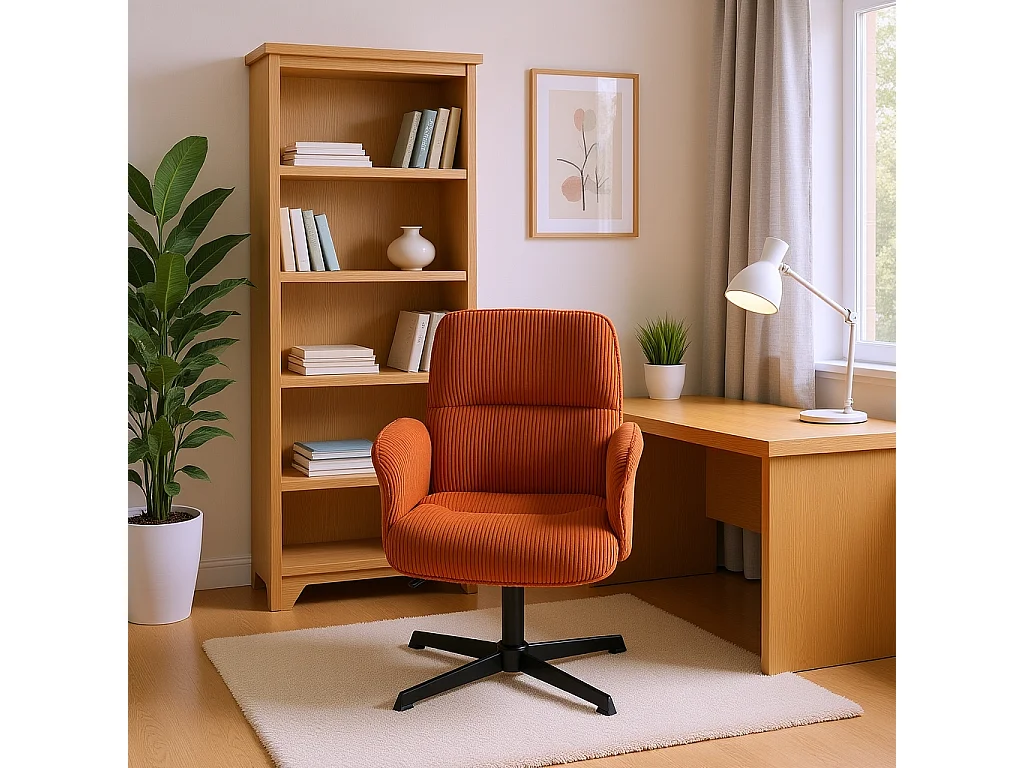 Fauteuil de bureau pivotant réglable en velours côtelé avec accoudoirs et base en métal noir, THOMASINACORDO