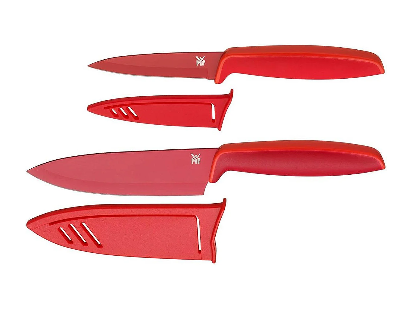Set van 2 WMF Touch messen rood, roestvrij staal 18/10, koksmes 13 cm en universeel mes 9 cm, ergonomische handgrepen