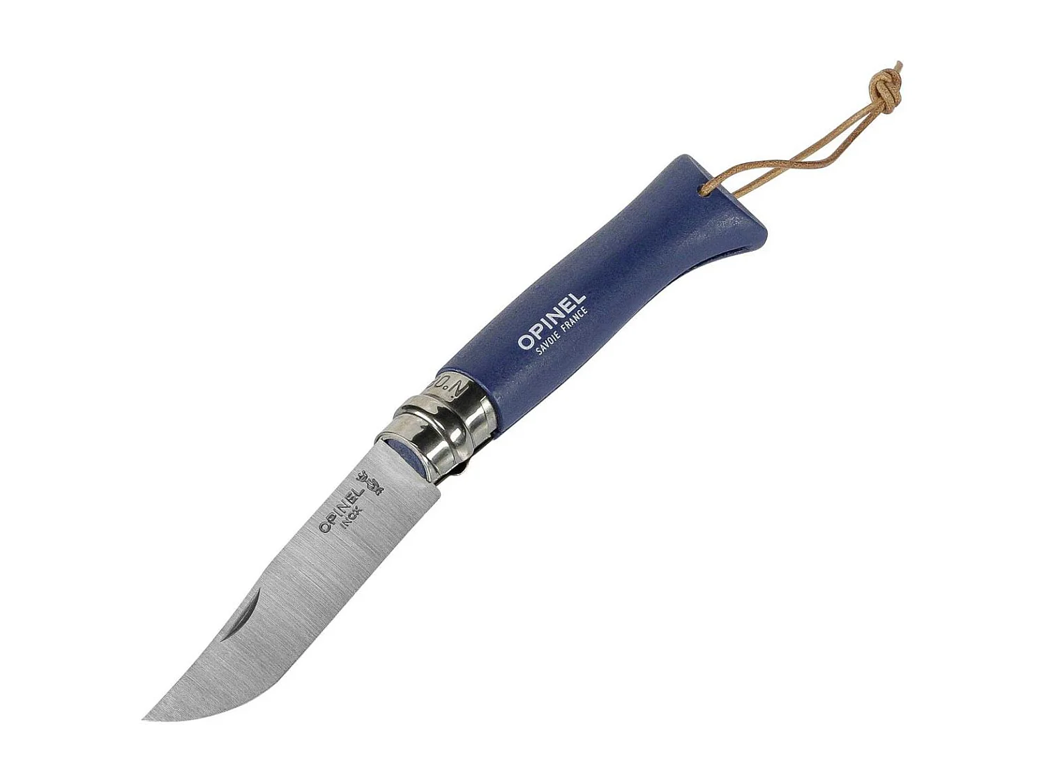 Couteau de poche Opinel No. 08 avec étui en similicuir, bleu (001891)