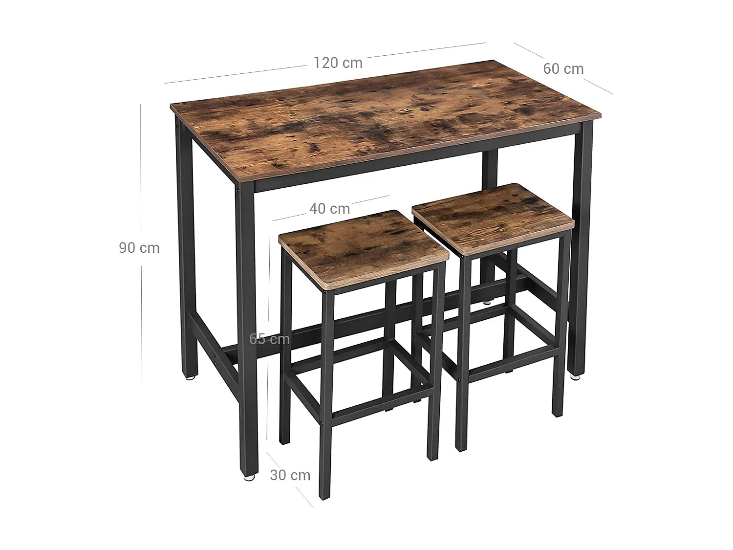 Bartisch-Set 120x60x90 cm, rustikales Braun, Alinru