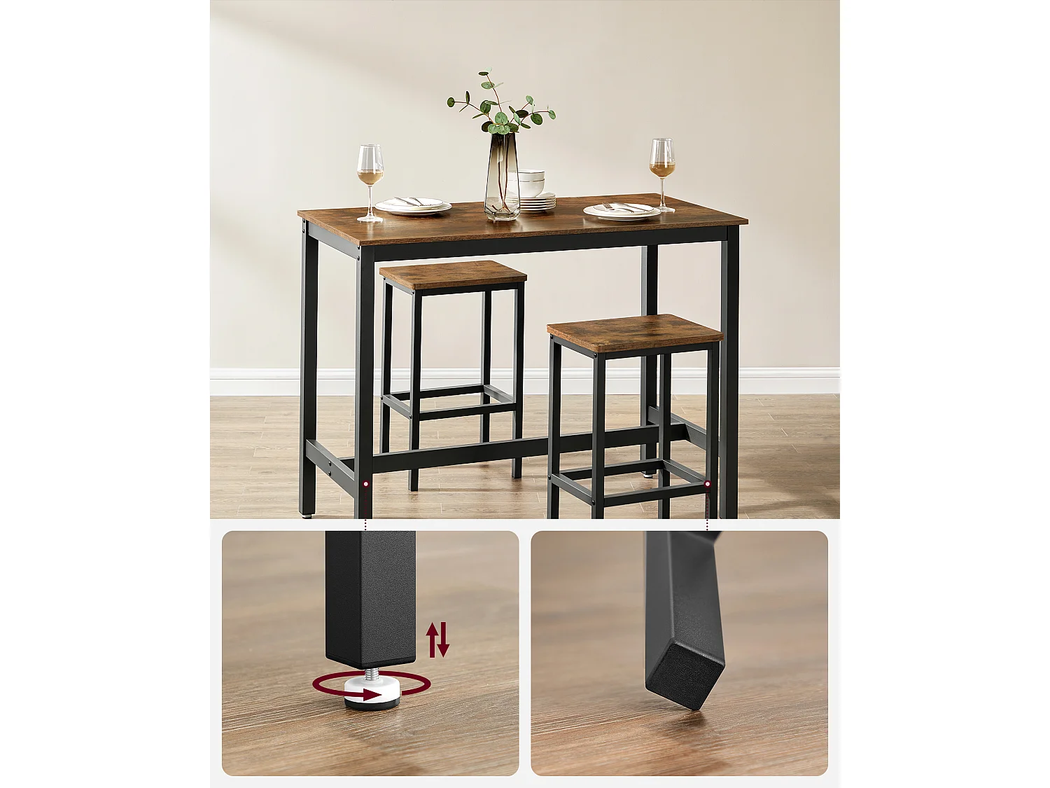 Conjunto de mesa alta 120x60x90 cm marrón rústico alinru