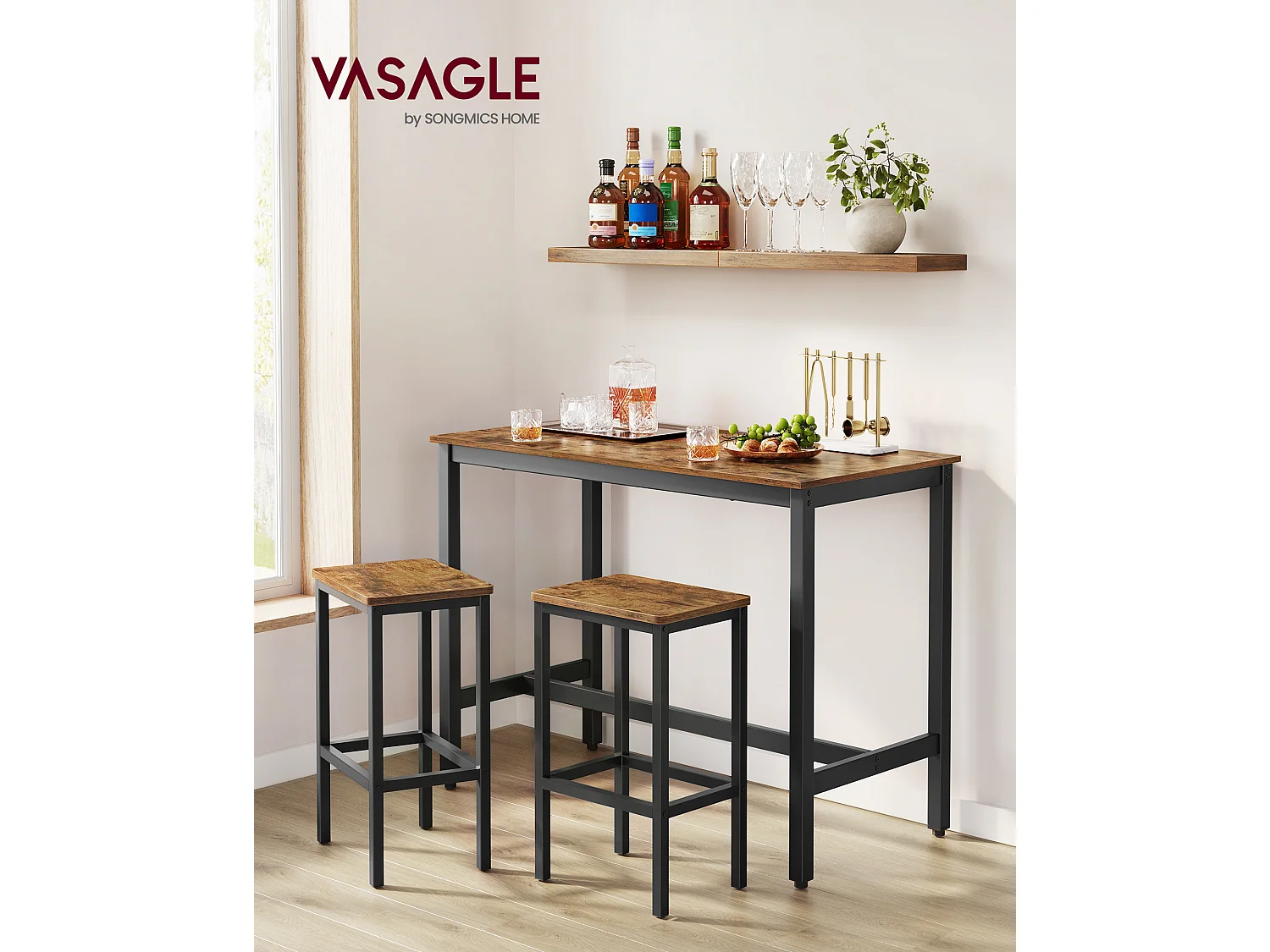 Conjunto de mesa alta 120x60x90 cm marrón rústico alinru