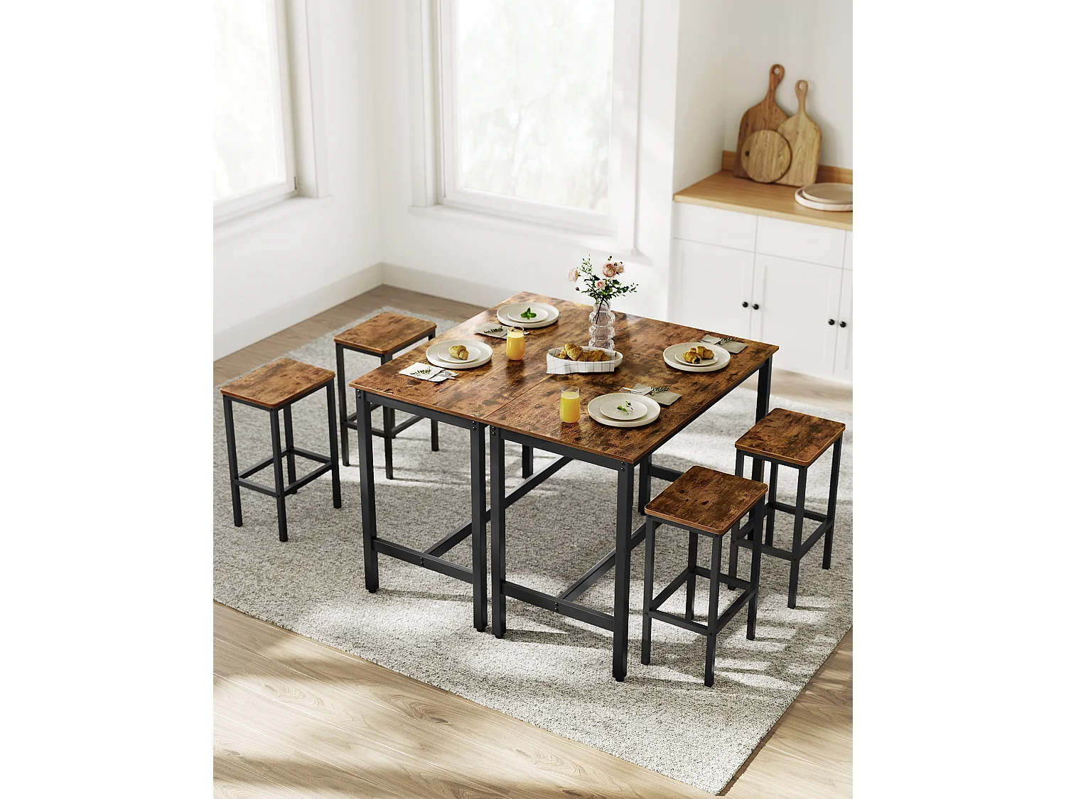 Conjunto de mesa alta 120x60x90 cm marrón rústico alinru