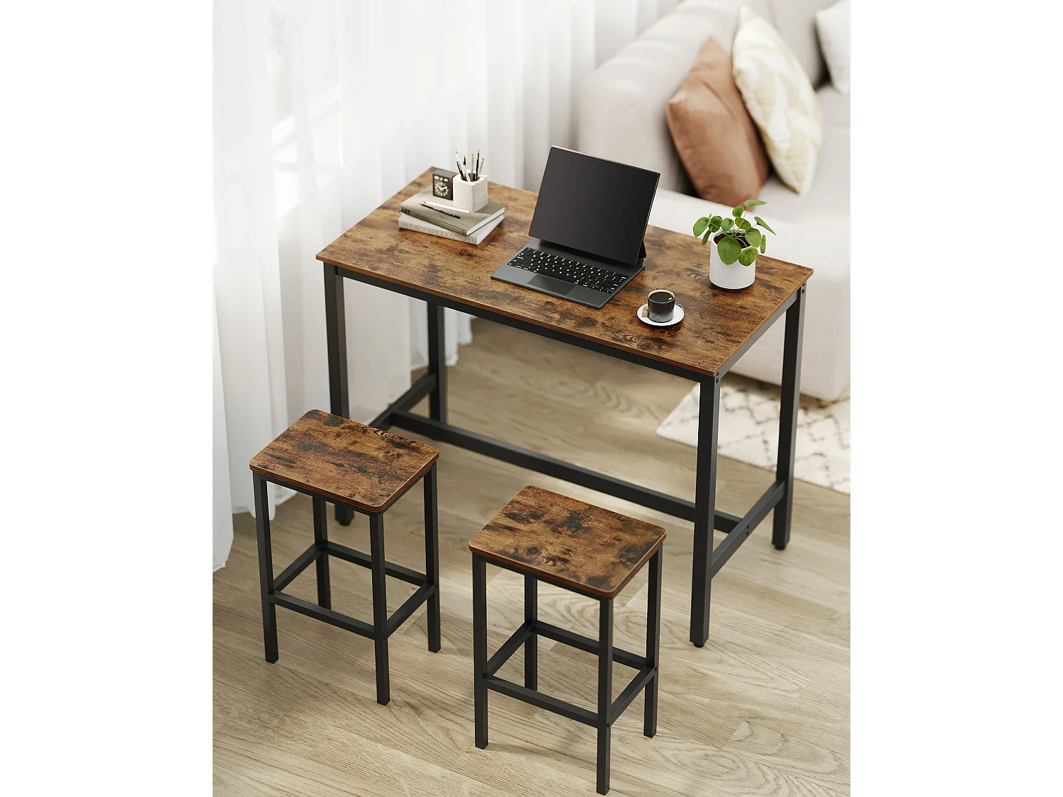 Conjunto de mesa alta 120x60x90 cm marrón rústico alinru