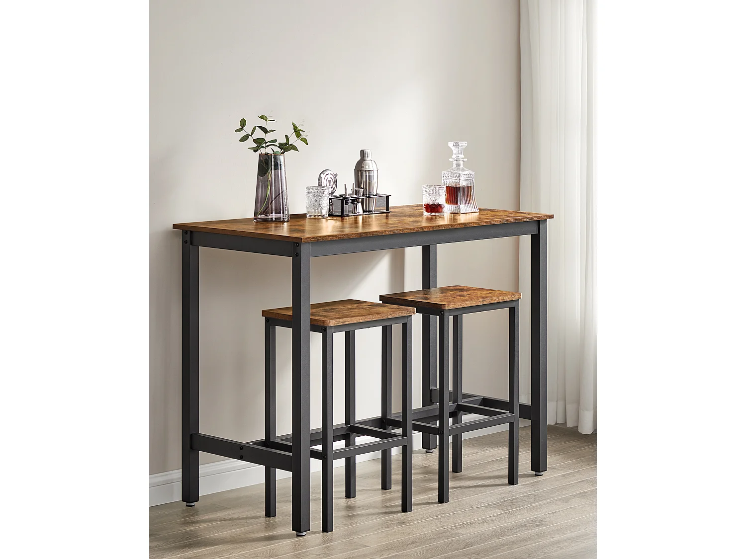 Conjunto de mesa alta 120x60x90 cm marrón rústico alinru