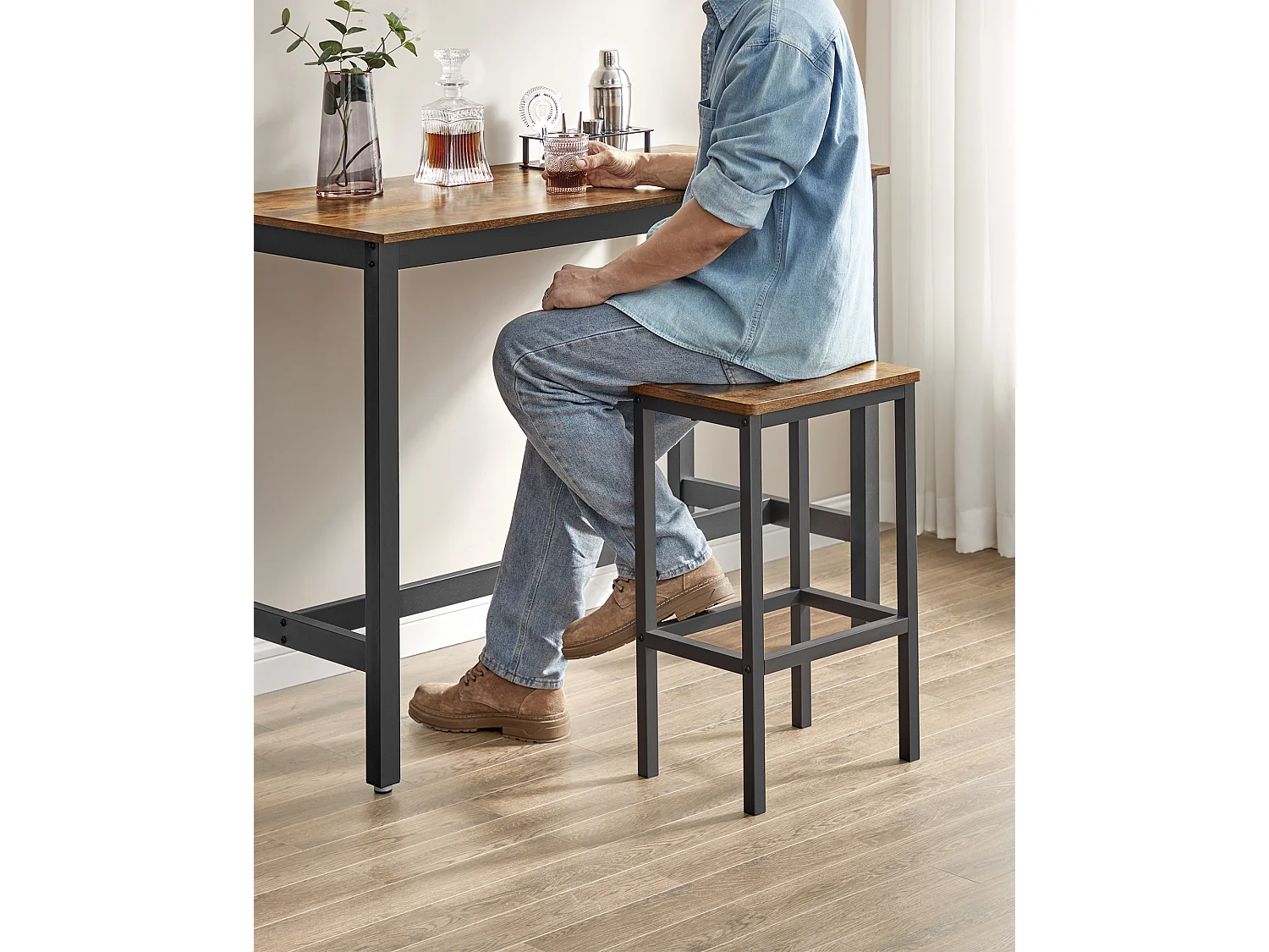 Conjunto de mesa alta 120x60x90 cm marrón rústico alinru