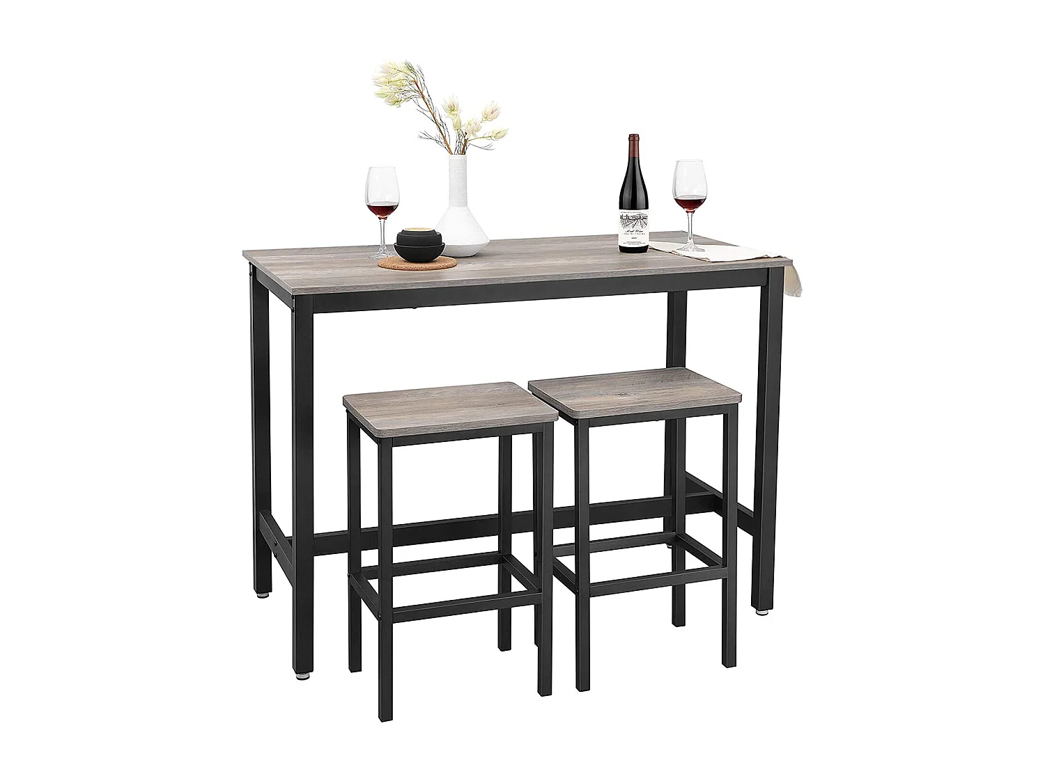 Ensemble table haute 120x60x90 cm beige noir