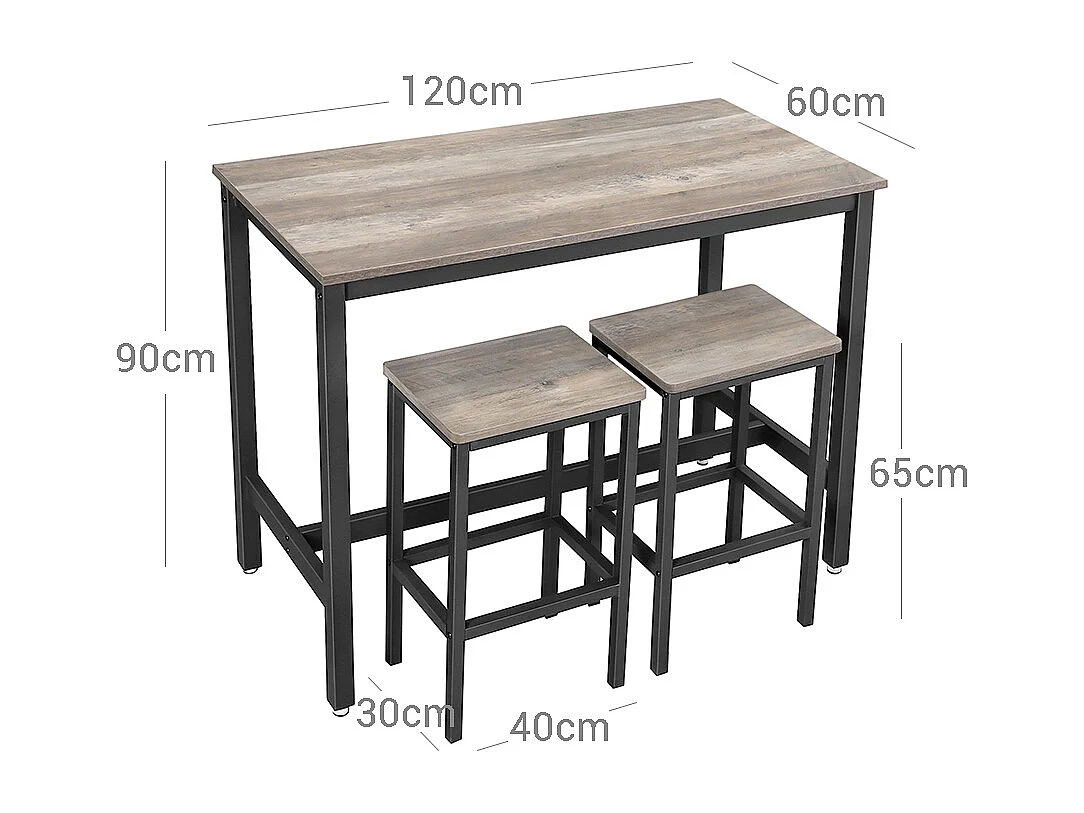 Ensemble table haute 120x60x90 cm beige noir