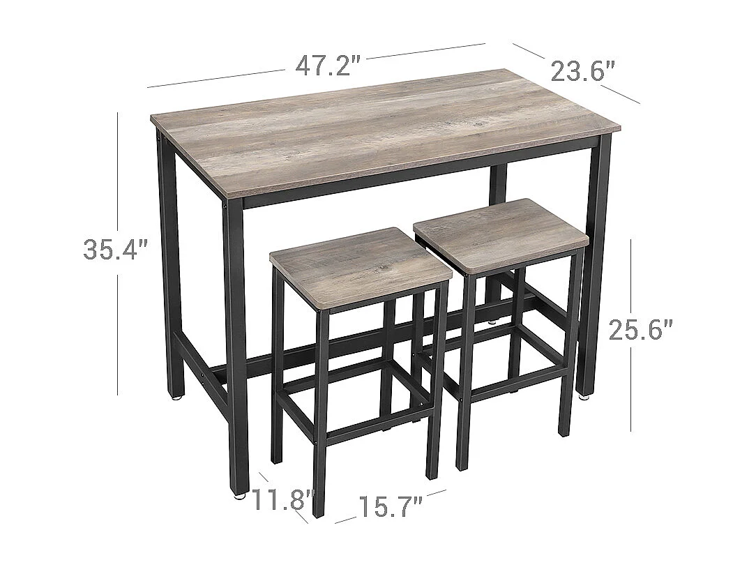 Ensemble table haute 120x60x90 cm beige noir
