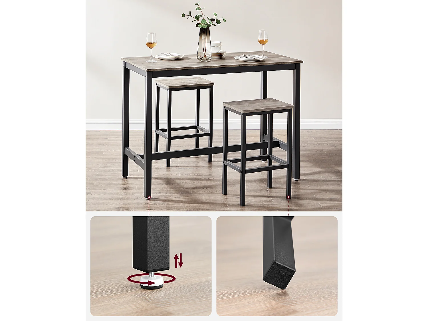 Ensemble table haute 120x60x90 cm beige noir