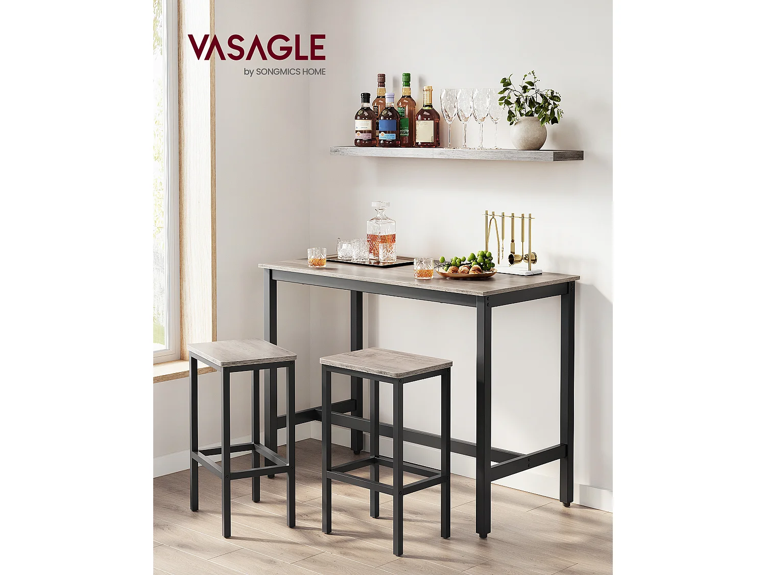 Ensemble table haute 120x60x90 cm beige noir