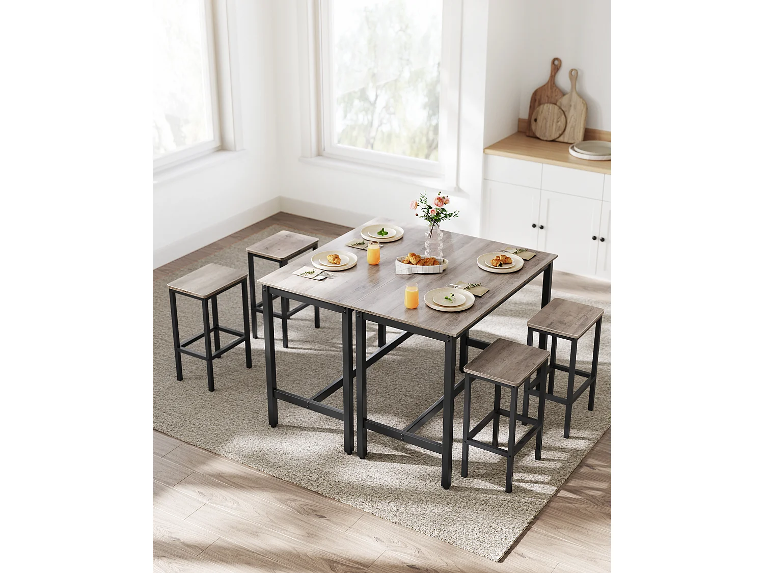 Ensemble table haute 120x60x90 cm beige noir