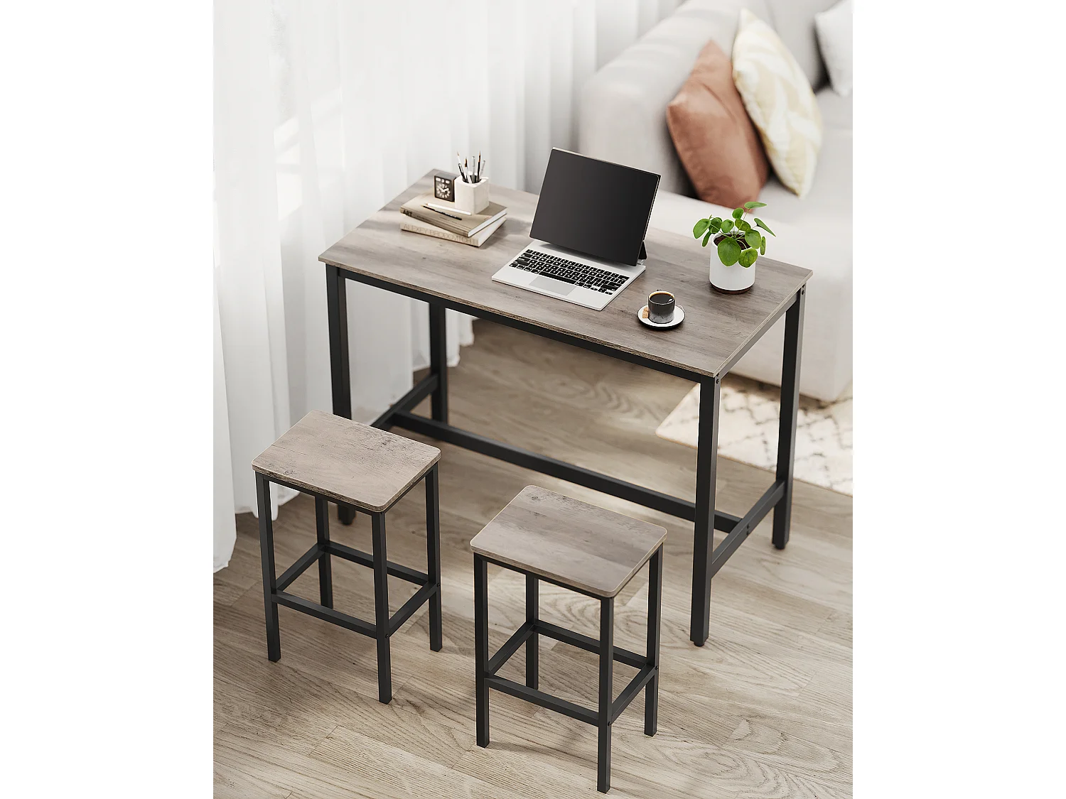 Ensemble table haute 120x60x90 cm beige noir